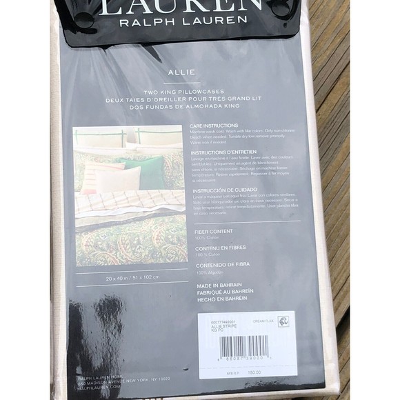 Ralph Lauren Allie KING Pillowcases PAIR Cream Flax Stripe Cotton NEW $150 - Picture 4 of 9